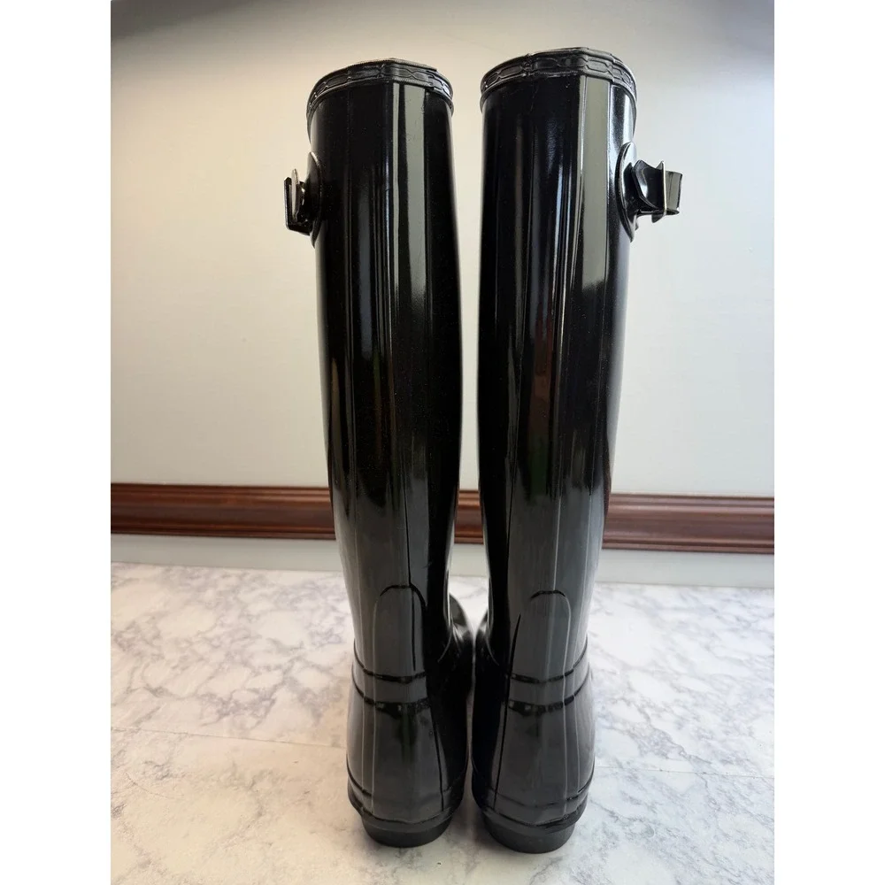 Hunter Original Tall Gloss Rain Boots Black WFT1000RGL Womens Sz 9 US 7 UK 40/41